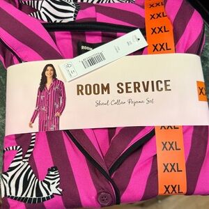 Room Service Zebra Print Shawl Collar Pajama Set - Fuchsia